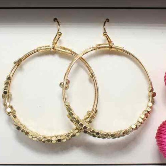 Bijoux Bar 3 Pairs Earrings Hot Pink Drops & Gray Crystal Posts & Gold Hoops NIB - Picture 3 of 8
